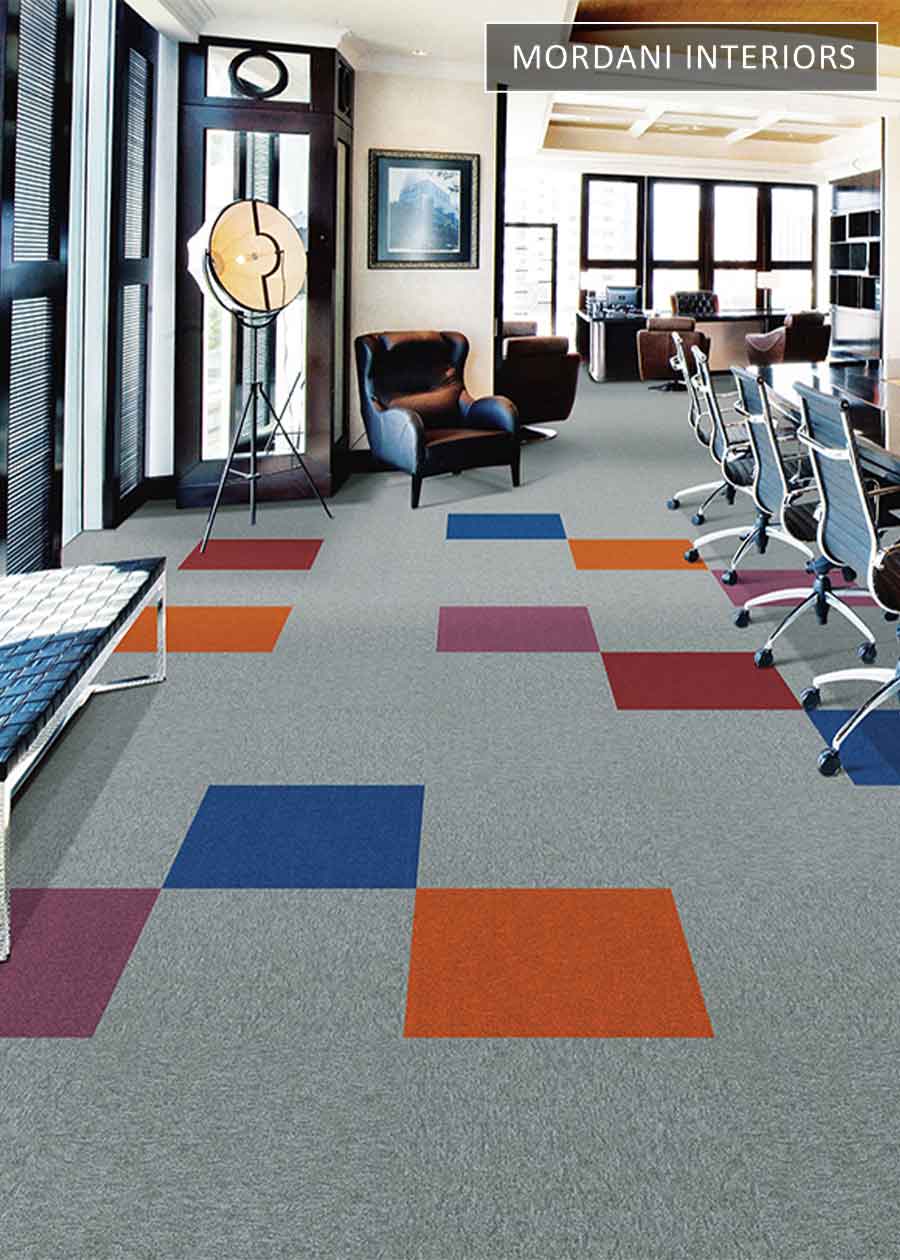 Grey & Navy blue & Orange  Traffic Heritage Carpet Tiles